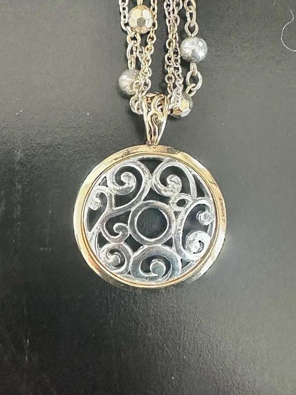 Silver & Gold Tone Multi Strand Pendant Necklace - Image 4