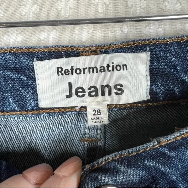 Reformation Dark Wash Liza Ultra High Rise Straight Crop‎ Jeans - Image 3