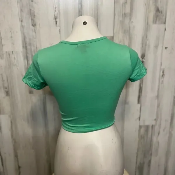 Love Mint Green Ruched Crop Top Womens Size Large L Short Sleeve Drawstring Tee - Image 4