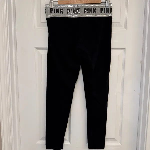 EUG Vintage PINK Victoria's Secret Yoga Leggings with Sequin Logo Waistband - Image 2