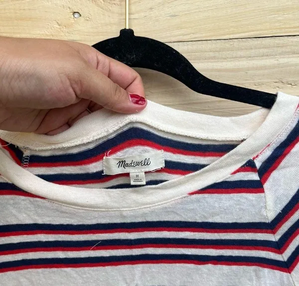 Madewell Striped Puff Sleeve T-Shirt White and Red - Image 3