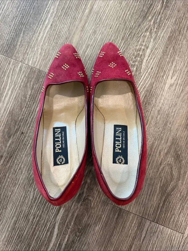 Pollini vintage pointy toe heels red suede leather 37 / US 7 - Image 7