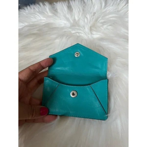 Oakley leather coin purse wallet Teal green Snap Button Card Slot Compact Aqua - Image 3