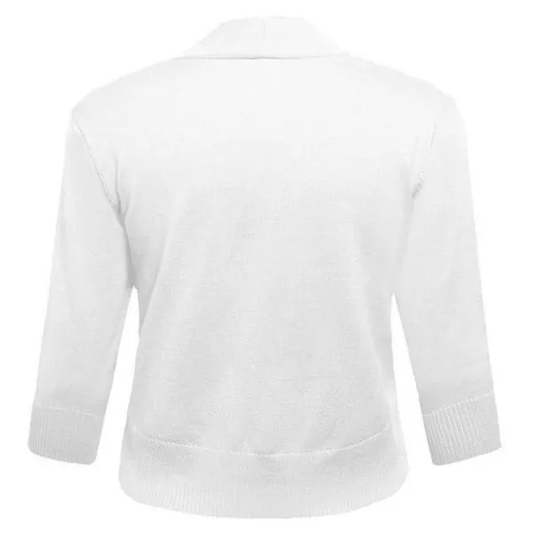 NWT ~ Women's White 3/4 Sleeve Cropped Short Shrug Cardigan Bolero Sweater ~ LAR - Image 3