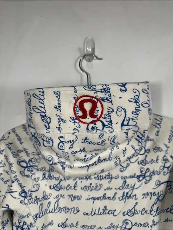 Lululemon Scuba Hoodie II 6 Manifesto Script White Blue Rare Vintage Y2K‎ - Image 7