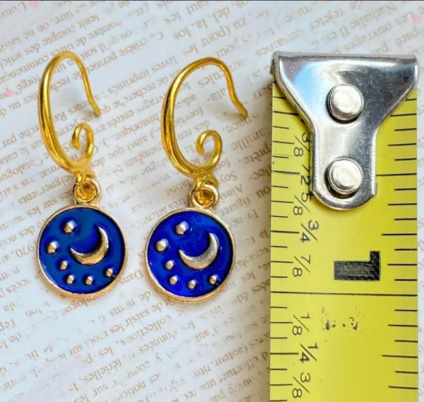 Handmade Kawaii retro starry moon night simple earrings🌙⭐️💙 - Image 3