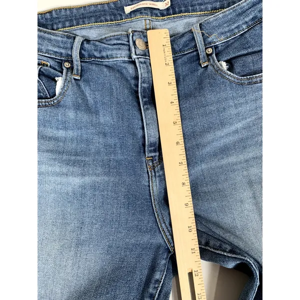 Women's LEVI'S 721 High Rise Skinny Cropped Jeans Size 32 Zip Blue Fringe‎ - Image 10