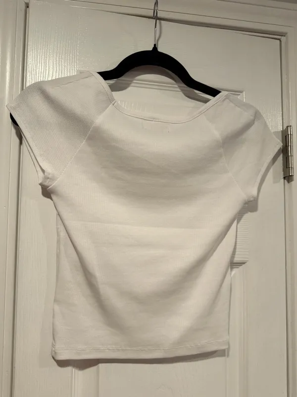 NWOT Madewell Size XS White Square Neck Short Sleeve Ribbed Stretch Cropped Top - Image 6