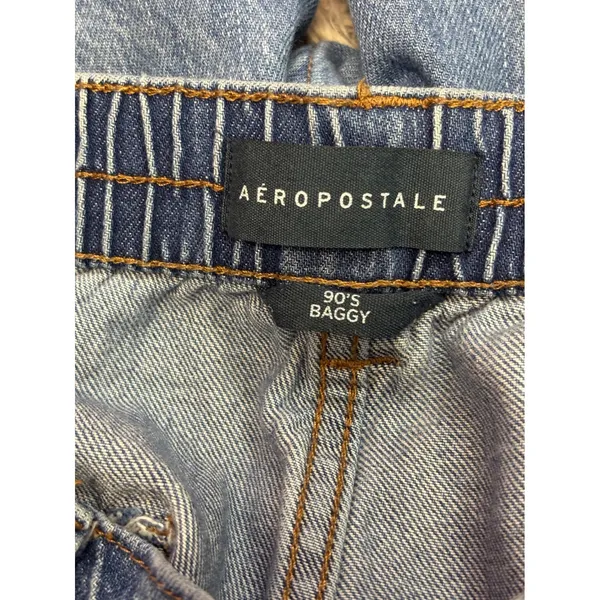Aeropostale 90s Baggy Cargo Jeans Womens Large Blue Denim Elastic Waist Wide Leg - Image 4