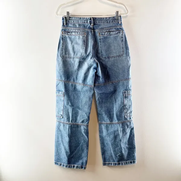 Avec Les Filles High Rise Wide Leg Carpenter Cargo Jeans Blue 26 - Image 4