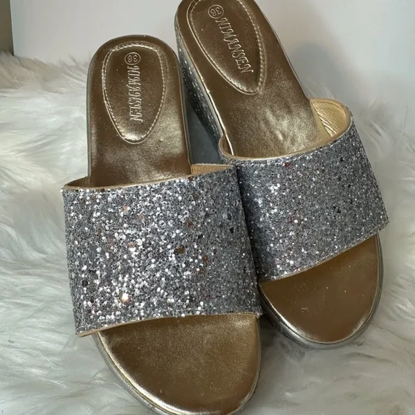 Silver Glitter Platform Shoes with Espadrille Sole - Image 4