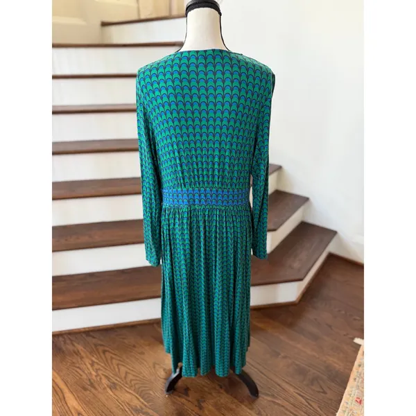 Boden Thea Green & Navy Geometric Mod Long Sleeve Midi Dress - Image 3