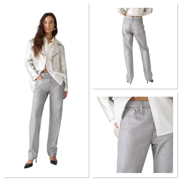 J.Crew Collection‎ Women's Straight Slouchy Jean Metallic Silver Size 28 BT619 - Image 2