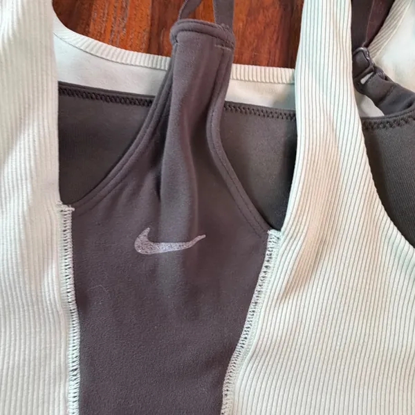 Nike Dri-FIT Layered Ribbed Sports Bra Mint Green Gray DM0645-254 Small - Image 3
