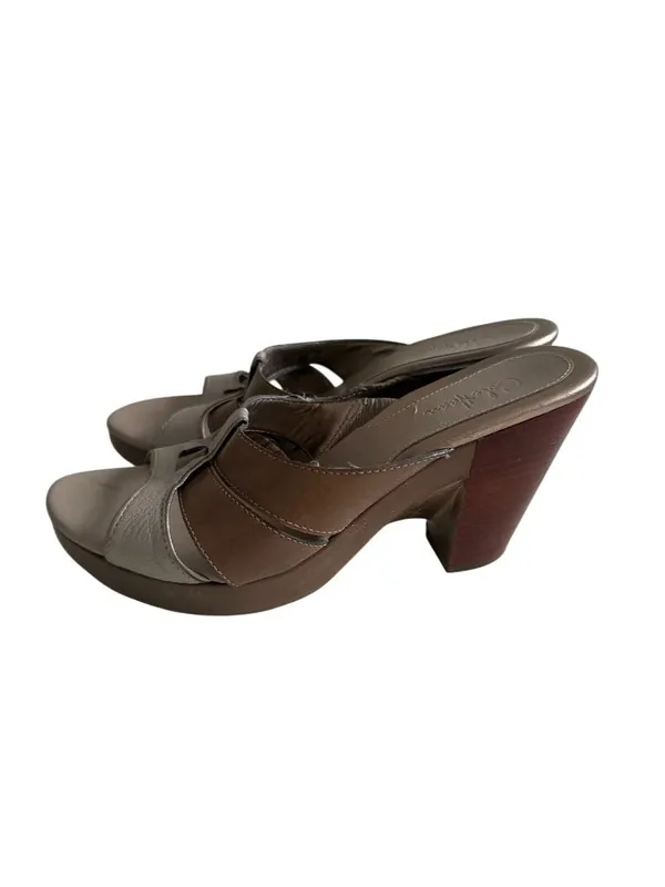 COLE HAAN Light Bronze Brown Silver Leather Sandals Heels Size 7 - Image 6