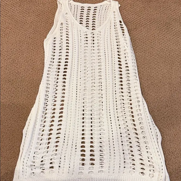 Sulozom Women’s White Crochet Swimsuit Cover Up Tassel V-Neck Size S - Image 2