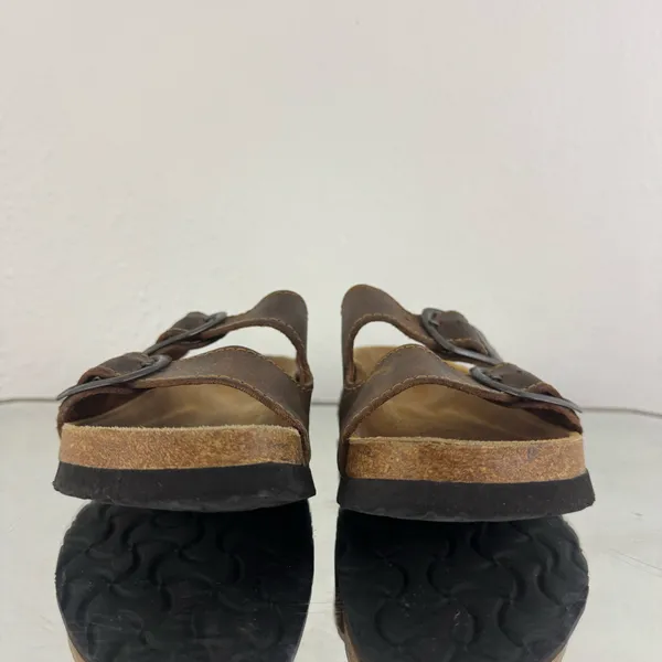 EASTLAND Vintage 90s Womens Brown Leather Dual Strap Buckle Slip On Sandals - Image 7