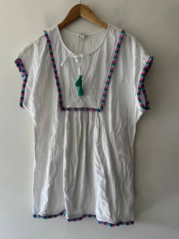 J. Crew Adorable White Fringe Beach Swim Cover Up‎ Tunic Top - Image 2