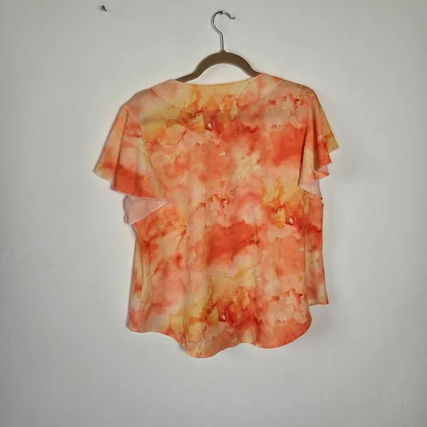 Orange Tie Dye Blouse Top Flutter Sleeves Feminine Fun Summer Hippie Gypsy Large - Image 8