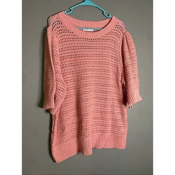 Sonoma Goods For Life Pjnk Crochet Elbow Length Sleeve Scoop Sweater1X NWOT - Image 4