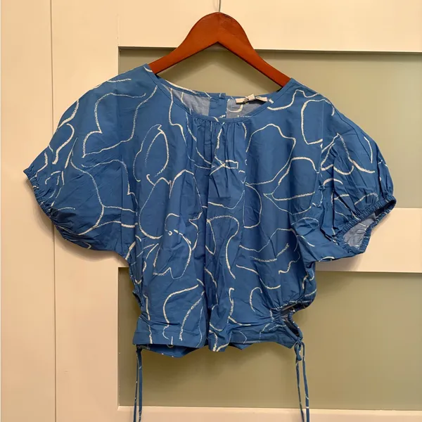 Madewell Embroidered Poplin Puff-Sleeve Cutout Crop Top Size Medium NWT - Image 2
