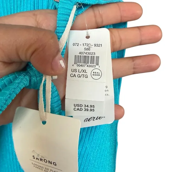 Aerie Sarong Wrap Coverup Ribbed Skirt‎ Size XL NWT Bright Turquoise Beach - Image 5