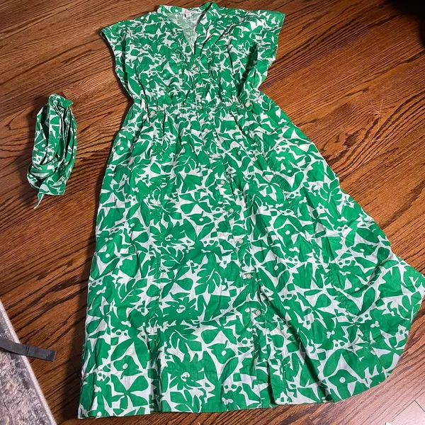 Free Assembly Belted Utility Dress Size M Green White Floral Print Midi - Image 2