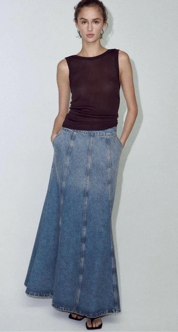 Zara skirt denim jeans flared boho hippie casual - Image 9