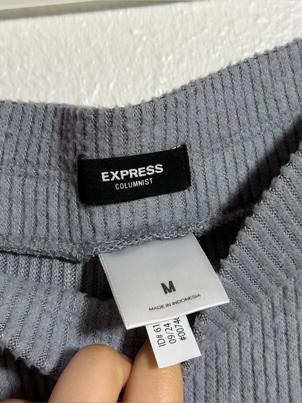 Express Columnist Women Ribbed Knit Wide-Leg Gray‎ Pants Pull On Elastic Waist M - Image 5