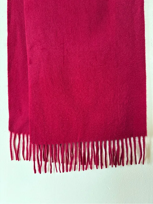 LONA SCOTT Pure Cashmere Plain Scarf with Fringe Unisex Wine Burgundy - Image 4
