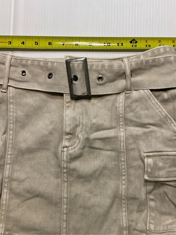 H&M Divided Khaki Cotton Mini Skirt Women Sz 4 Removable Belt - Image 2