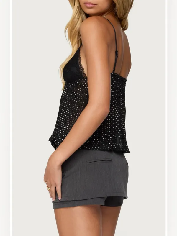 Edikted NWT Rhian Polka Dot Lace Trim Pleated Camisole - Image 4