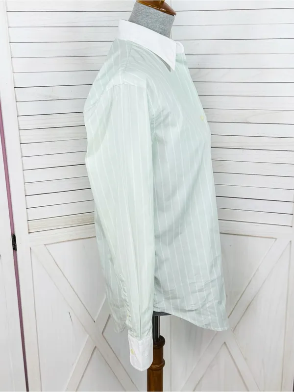 Lauren Ralph Lauren Pinstripe Button Up‎ Shirt Green White Size 6 Preppy Oxford - Image 3