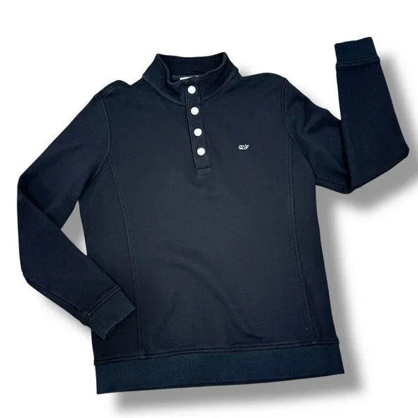 Vineyard Vines‎ Mock Neck Snap Pullover Sweatshirt Black Womens Medium - Image 11
