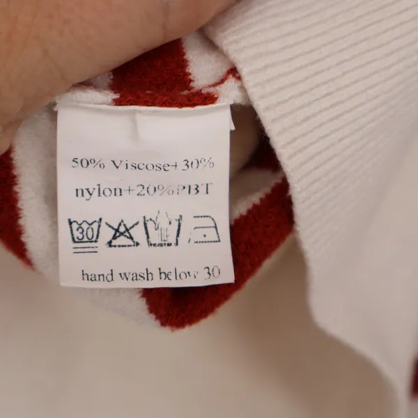 Red Cream Striped Oversized Crewneck Sweater Long Sleeve Side Slit Size M - Image 4