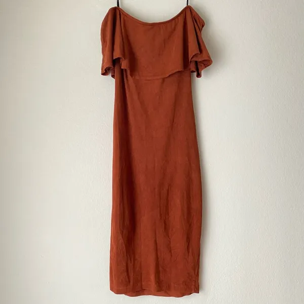 Lovely‎ Day sz S orange off shoulder faux suede tube dress - Image 6