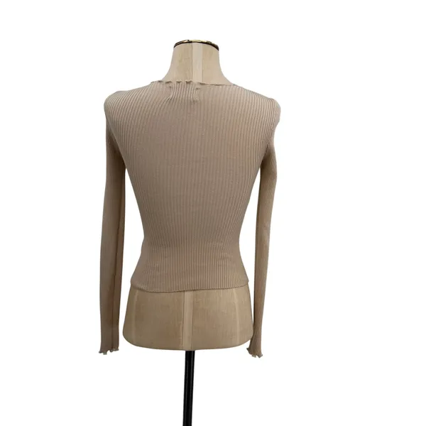 Dissh Ribbed Long Sleeve Top Beige Lettuce Edge Slim Fit Knit‎ Size Small - Image 7