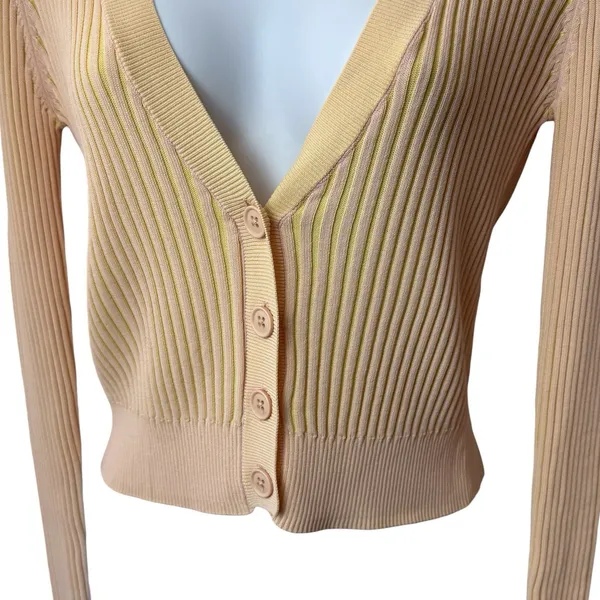 L*Space Sundown Cardigan Pink and Yellow Ribbed Cardigan‎ Dainty Feminine M - Image 4