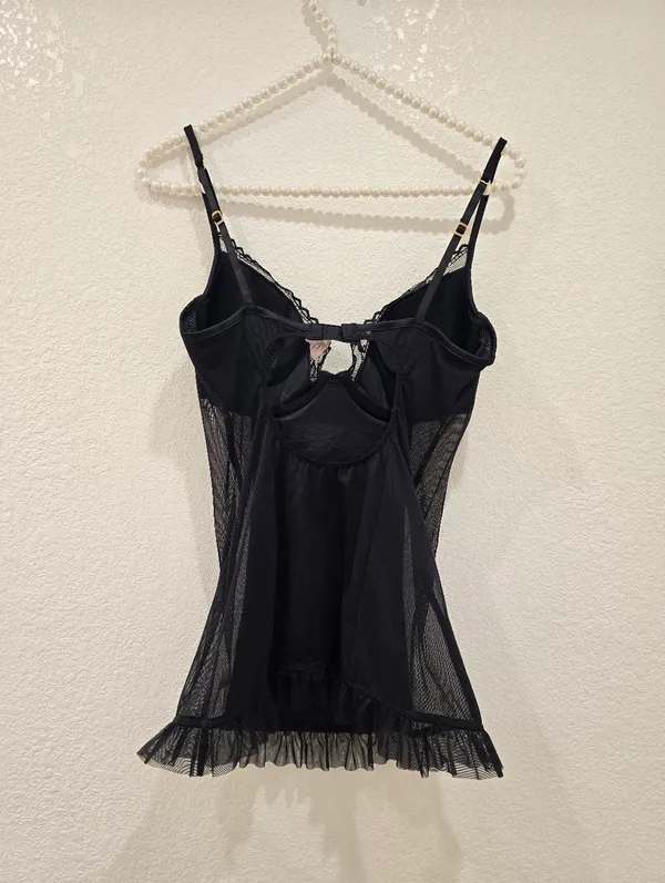 Victoria's Secret Very Sexy Babydoll Mesh Lingerie Chemise Black L - Image 2