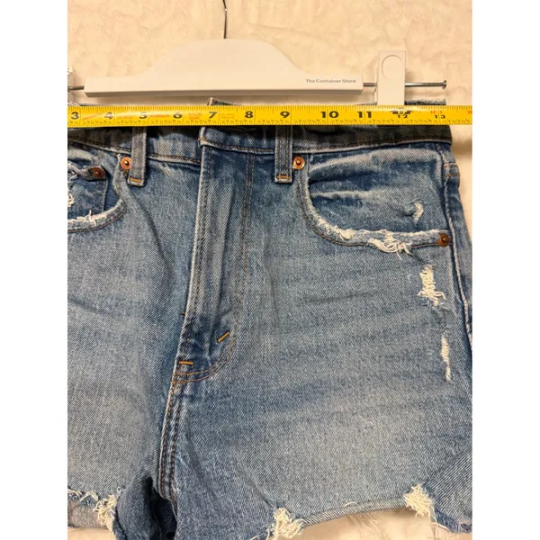 Abercrombie & Fitch Mom Short High Rise Distressed Denim Blue Womens Size 24 00‎ - Image 4