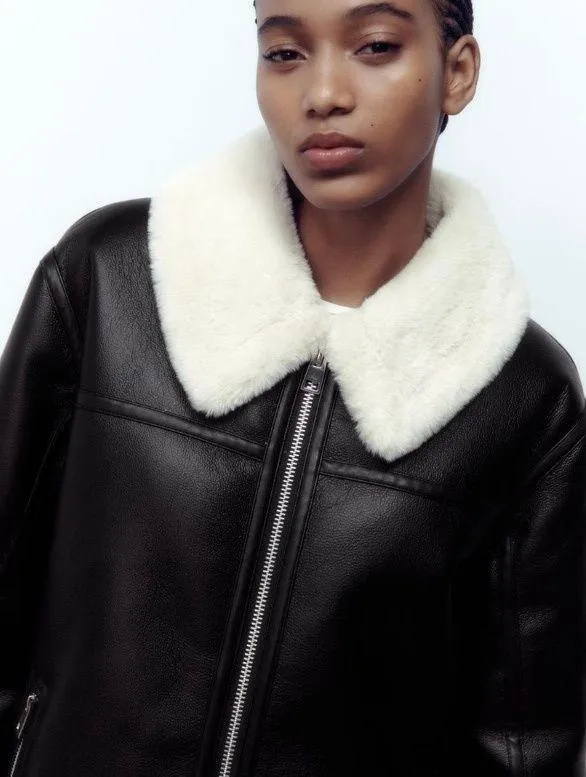 Zara Nwt Double Faced Jacket With Faux Fur - Image 5