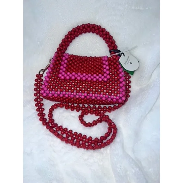 NWT Kate Spade x Target Women's Red & Pink Beaded Shoulder‎ Bag Casual - Image 5