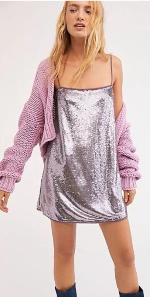 FREE PEOPLE Intimately Time To Shine Sequin Purple Slip Mini Dress - Image 2
