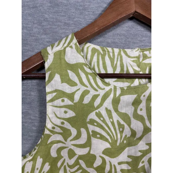 Rachel Zoe Womens Tank Top S Green White Linen Sleeveless‎ Reversible - Image 5