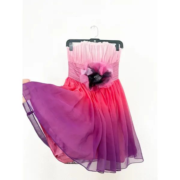 Vintage Betsey Johnson Y2K Pink Ombré Tulle Floral Strapless Mini Dress Size 4 - Image 12