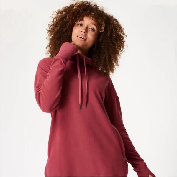Sweaty Betty After Class Hoodie Women Rose Pink Excellent‎ Funnel Neck Thumbhole - Image 2