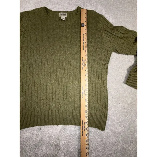 ll bean lambs wool cable knit sweater green womens large VTG - Image 7