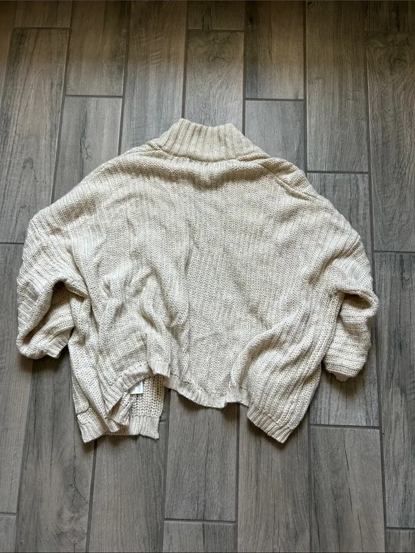 Urban Outfitters Cream Open-Front Ribbed Shawl Cardigan - Image 4