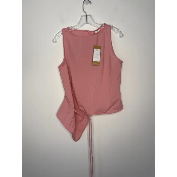 OGL Women Pink Lyocell Linen Blend Boatneck Waist Defined Asymmetric Top M - Image 2
