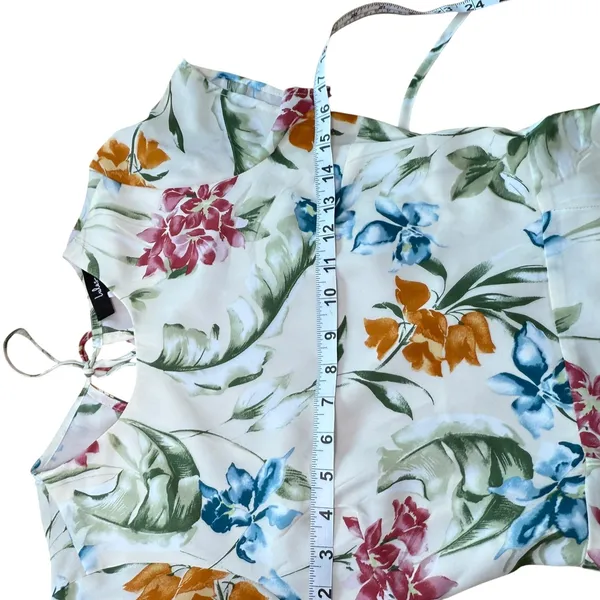 Lulus XS Floral Midi Dress Tie Back Slit Tropical Summer‎ Vacation - Image 11